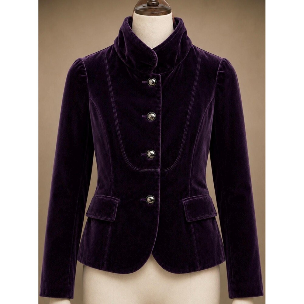 J.Crew Purple Velvet Blazer Women’s Size 6 High Collar Cotton Tailored Button